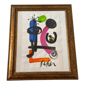 Vintage 1970s Peter Keil Miro Abstract Painting ~ Framed
