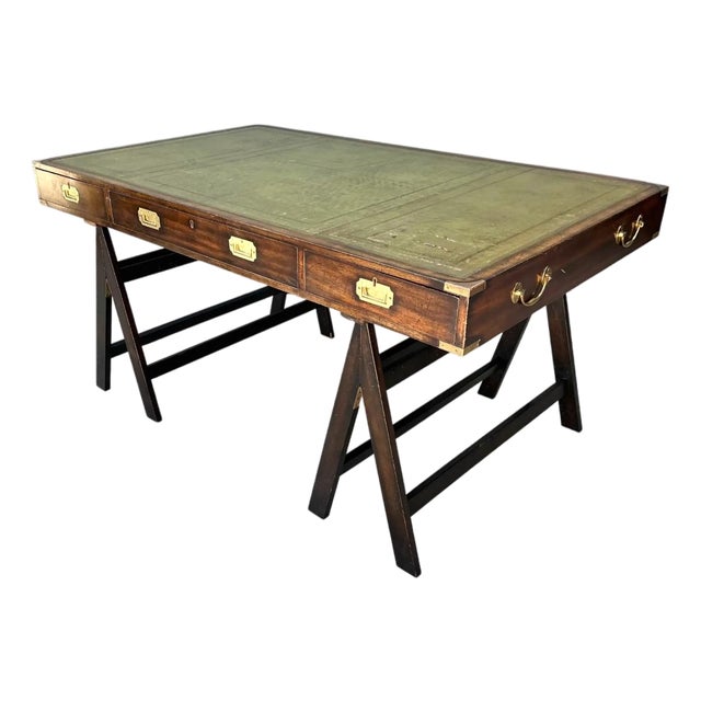 Vintage Wood and Leather Campaign Desk For Sale