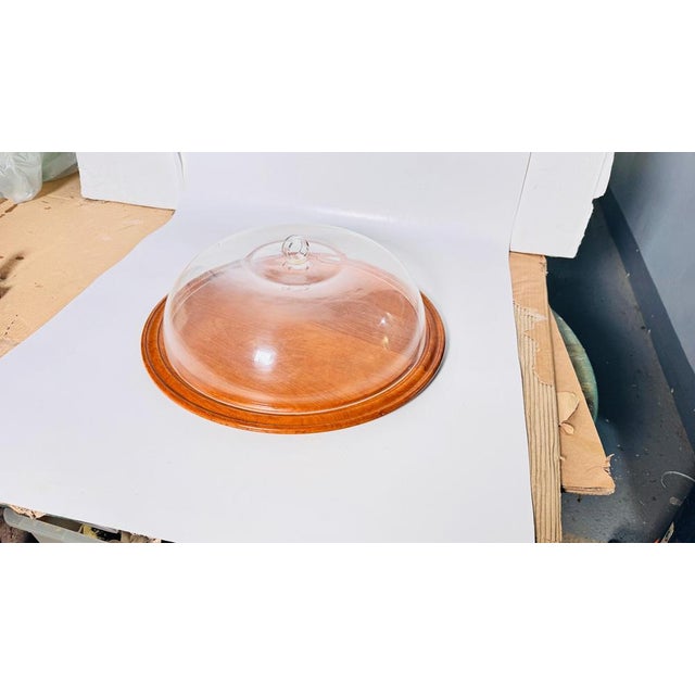 Serving Tray Cloche Plate Bell in Plastic and Wood, France, 1970s For Sale - Image 3 of 12