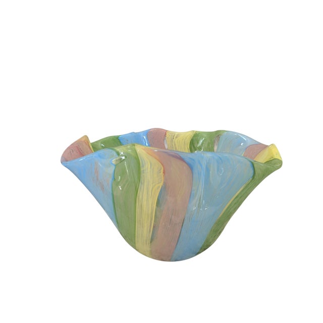 Modern Art Glass Ruffled Decorative Bowl For Sale - Image 3 of 12