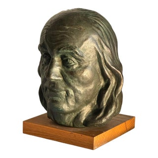 1970s Ben Franklin Faux Bronx Bust Head Sculpture For Sale