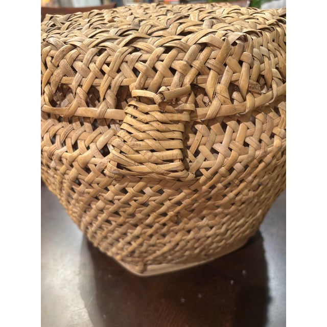Vintage Mid-Century Handwoven Rattan Storage Basket With Domed Lid For Sale - Image 4 of 10