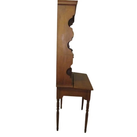 English Vintage Antique 1960s Lift Top Maple Wood Desk With Hutch Attached Turned Legs For Sale - Image 3 of 8