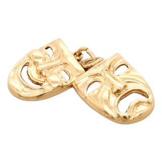 Vintage 14k Gold Comedy & Tragedy Masks Figural Charm for a Bracelet For Sale