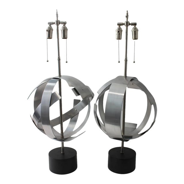 Armillary Steel Table Lamps - The Pair For Sale - Image 14 of 14