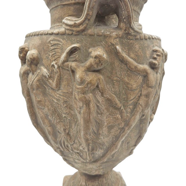 Late 20th Century Greek Roman Neoclassical Cast Plaster Urn With Bacchanal Relief and Twin Scroll Handles For Sale - Image 5 of 9