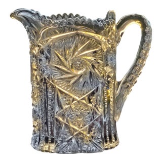 Antique American Brilliant Period Cut Glass Pitcher — Pinwheel Pattern, Heavy Hand-Cut Crystal, Circa 1900 For Sale