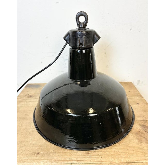 Industrial Black Enamel Factory Lamp with Cast Iron Top from Elektrosvit, 1950s For Sale - Image 13 of 16