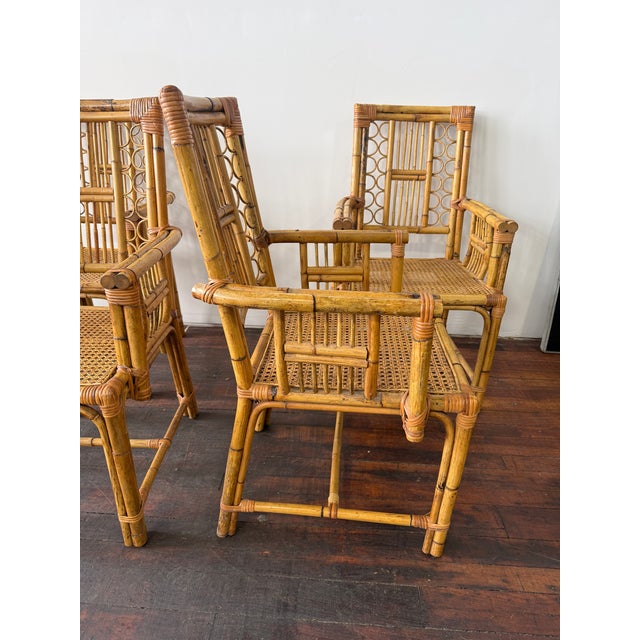 Calif-asia Set of 4, Calif-Asia and Cartel Bamboo & Rattan Mid Century Armchairs For Sale - Image 4 of 9