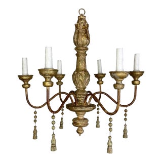 Six Light Italian Giltwood Chandelier For Sale
