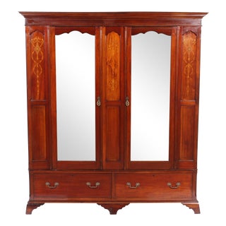 Art Nouveau Inlaid Mahogany Armoire For Sale