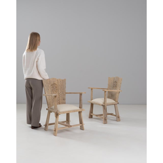 1970s French Carved Oak Armchairs With Upholstered Seats - A Pair For Sale - Image 10 of 18