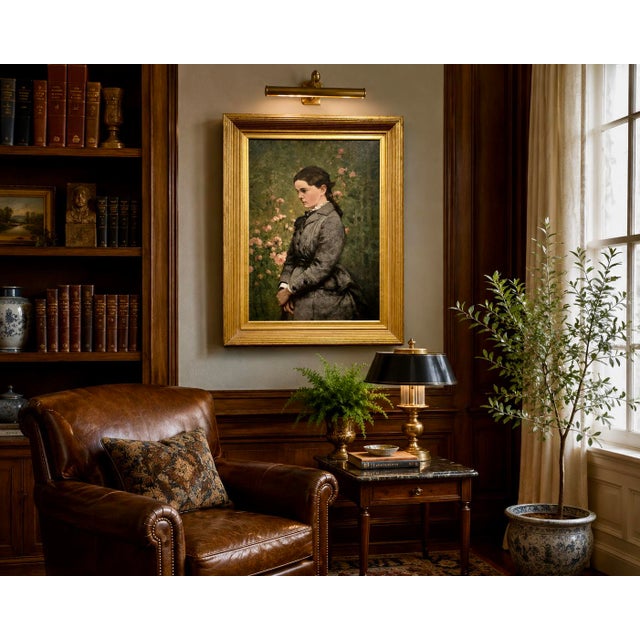 John Ferguson Weir-Portrait of Marion Eckford Harwood -19th century Oil painting 19th-century American Academic Realist -...