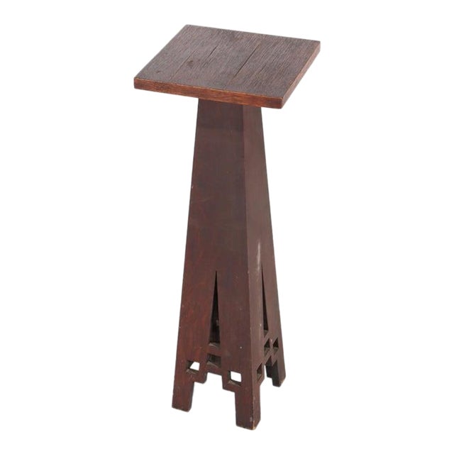 Antique Frank Lloyd Wright School Arts & Crafts Oak Cut Out Plant Stand C1910 For Sale