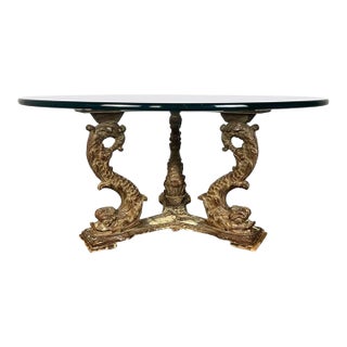 19th Century Distressed Gilt Wood Coffee Table With Dolphin Base For Sale