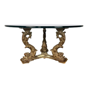 19th Century Distressed Gilt Wood Coffee Table With Dolphin Base