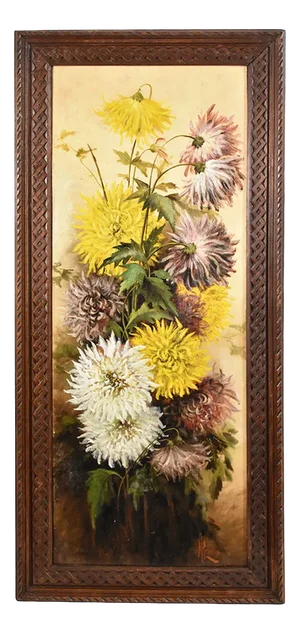 Lennox, Still Life with Vase of Dahlias, 19th Century, Oil on Wood, Framed