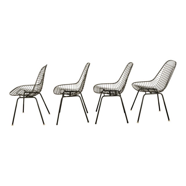 Set of Four Mid Century Modern Eames DKX Black Powder-Coated Wire Chairs, 1954 For Sale - Image 10 of 18