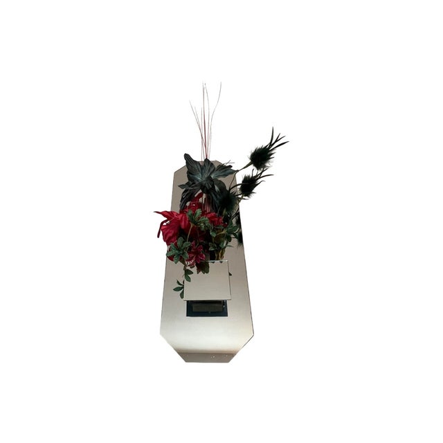1980s Vintage Rare Postmodern 80s Faux Flower Arrangement Wall Mirror 1980s Modern Planter Vase For Sale - Image 5 of 8