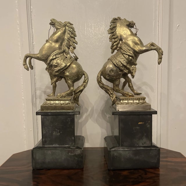 Pair Antique French Marble and Gilt Metal Marley Horses For Sale - Image 4 of 5