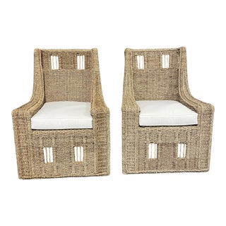 Ralph Lauren Woven Chairs With White Cushions - a Pair For Sale
