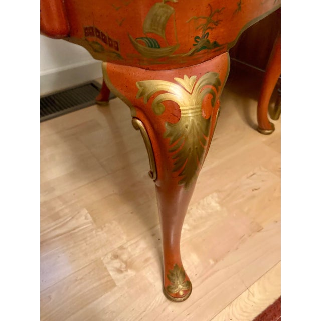 Baker Furniture 2pc Queen Anne Scarlet Japanned Desk/ Bureau Plat For Sale - Image 11 of 12