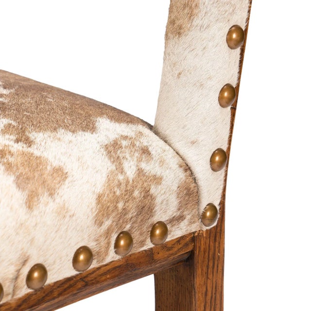 Pair of Jacobean Style Hair on Hide Oak Side Chairs, 1920-35 For Sale - Image 12 of 13