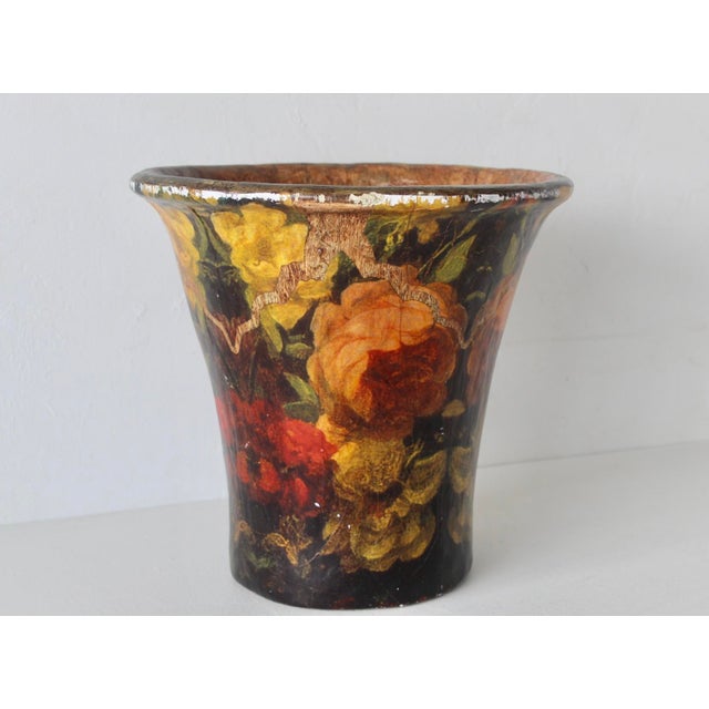 Pulvermacher Style Art Nouveau Paper Mache Floral Decoupage Cachepot Wastebasket Vintage For Sale - Image 9 of 14