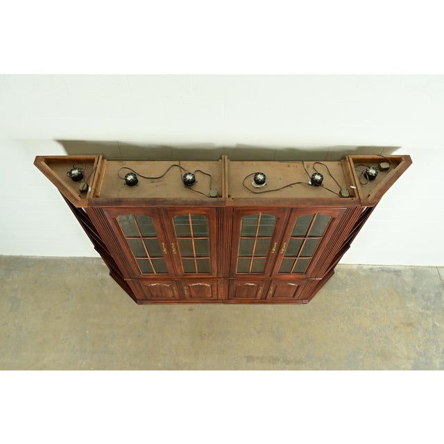 Thomasville Georgian Carved Cherry Wood Lighted Breakfront Bookcase or Display Cabinet For Sale - Image 9 of 13