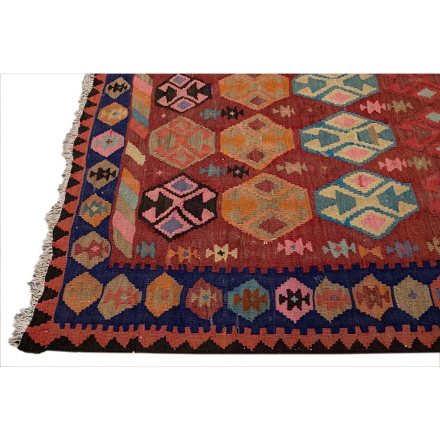 Vintage Kilim Rusted Handmade Flatweave Geometric Wool Runner For Sale - Image 4 of 11