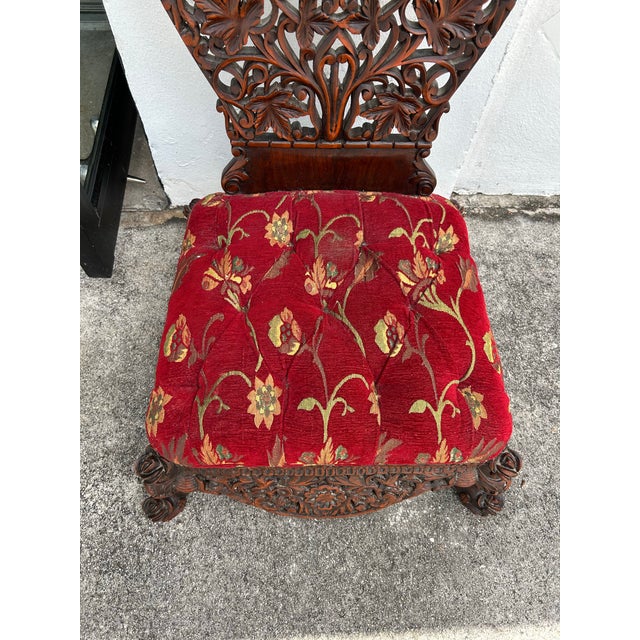 Antique Anglo, Indian Carved Wood Ceremonial Low Chair For Sale - Image 4 of 7