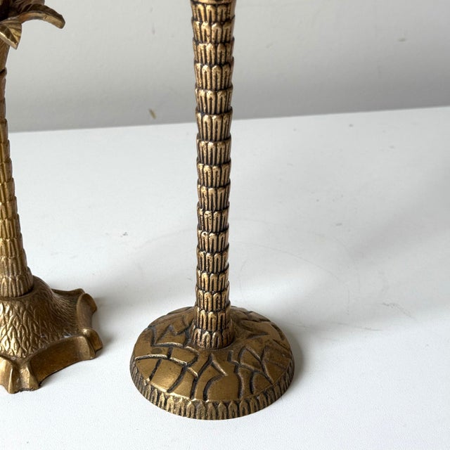 Brass Palm Tree Candlestick Holders: A Pair For Sale - Image 4 of 7