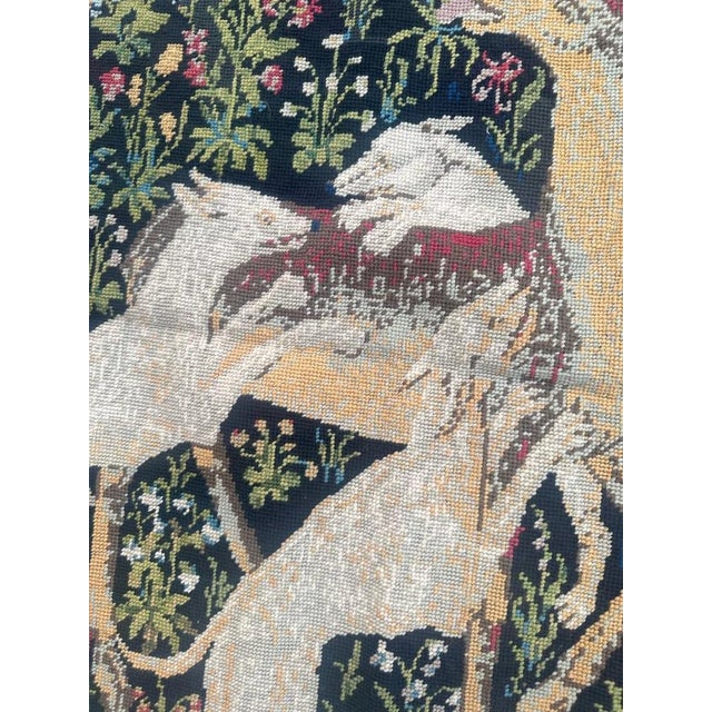 Blue French Aubusson Style Needlepoint Tapestry with Medieval Design, 1970s For Sale - Image 8 of 18