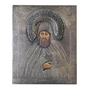 Antique Religious Silver Hand Crafted Russian Icon by Faberge Artist Veniamin Vasilyevich Savinski, Aleksandr Fuld St. Petersburgh