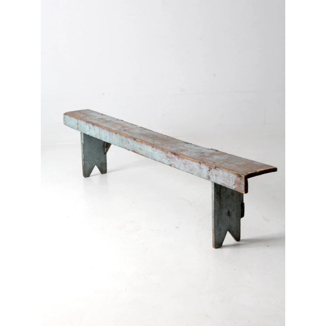 Antique Primitive Painted Blue Bench For Sale - Image 12 of 12