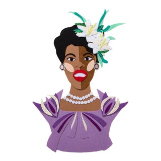 "Billie Holiday" Contemporary Felt Collage, Framed by Sam Sidney For Sale