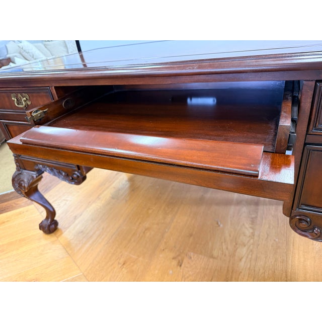 Sligh Carved Mahogany Leather Top Desk For Sale In New York - Image 6 of 12