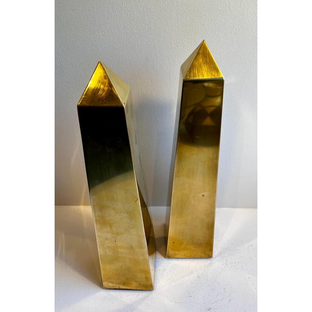 Vintage Italian Brass Obelisks, 1970's - A Pair For Sale - Image 11 of 12