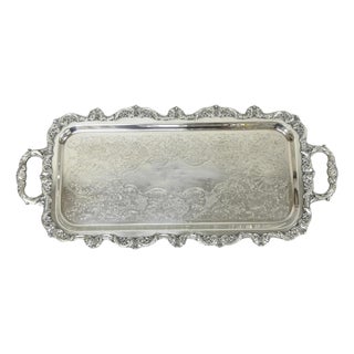 Vintage Old English Poole Silver Plated Footed Narrow Serving Platter Bar Tray For Sale