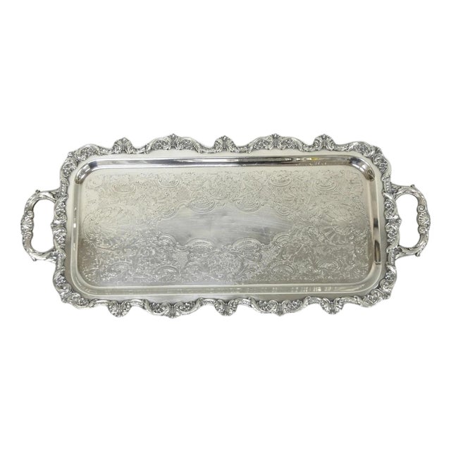 Vintage Old English Poole Silver Plated Footed Narrow Serving Platter Bar Tray For Sale