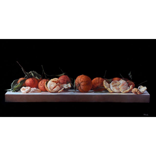 The Last by Victoria Novak | Oil on Canvas Still life of oranges on a shelf For Sale - Image 4 of 4