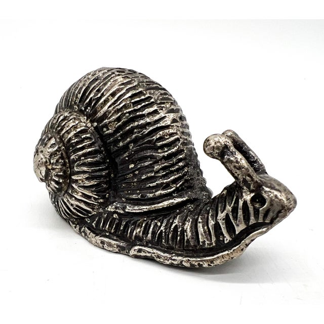 Metal Vintage Pewter Silver Toned Snail Salt Shaker — Figural Escargot Design, Mid-Century Whimsical Tableware For Sale - Image 7 of 9