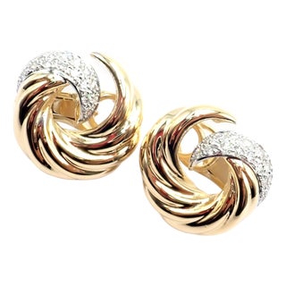 Late 20th Century Verdura Yellow Gold Diamond Swirl Earrings, Pair For Sale