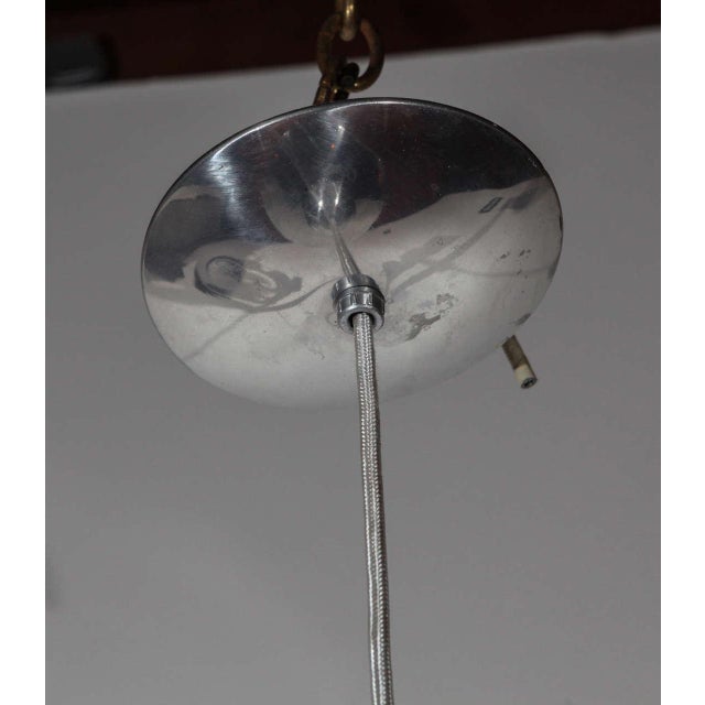 Mid-Century pendant by Lightolier. Aluminum and brass. Newly rewired for three standard bulbs. *Contraction/expansion...