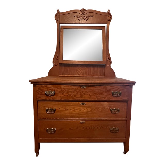 1900s Oak Dresser With Mirror For Sale