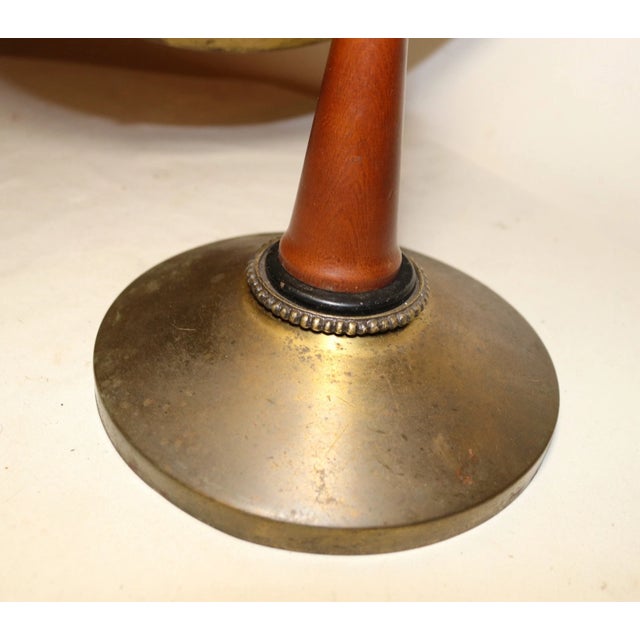 Wood Large Antique Brass Teak Wood Circular Industrial Style Vanity Bathroom Mirror For Sale - Image 7 of 10