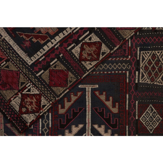 Textile Antique Russian Tribal Kilim Rug in Blue and Red Embroidered Geometric Patterns For Sale - Image 7 of 8