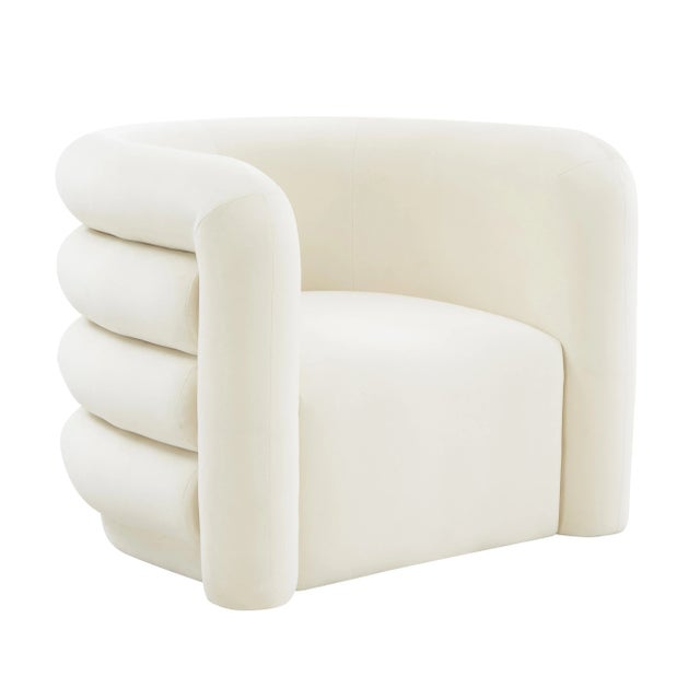Wood Curves Cream Velvet Lounge Chair For Sale - Image 7 of 7