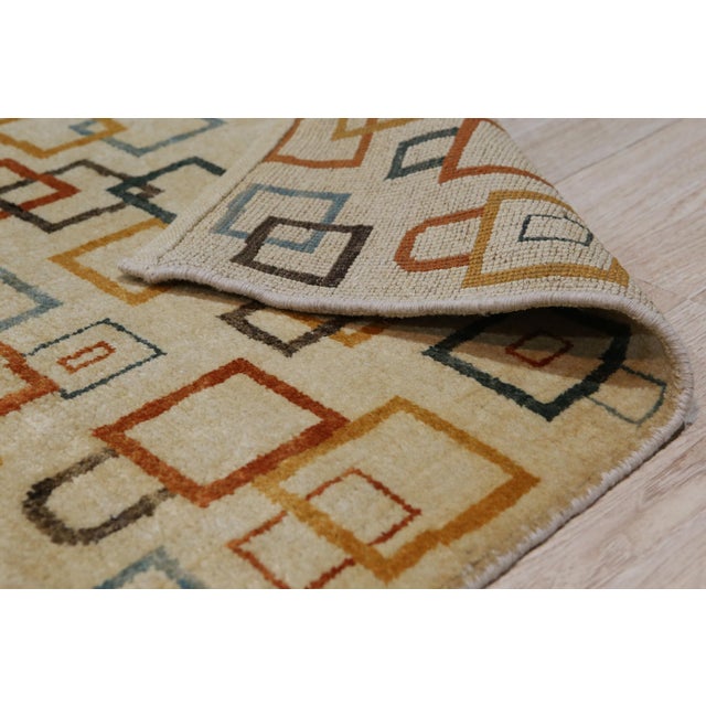 3x22 Sandstone Serenity Beige Abstract Geometric Handmade Ningxia Runner Rug For Sale - Image 4 of 7