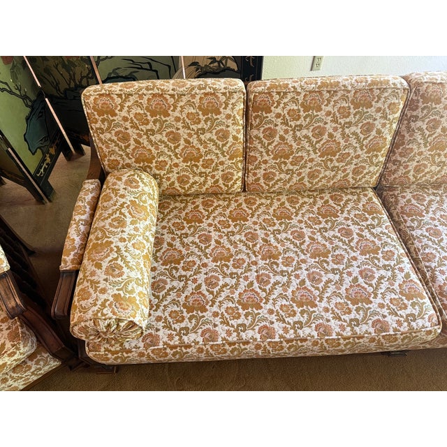Textile Vintage 1970s Mediterranean Living Room Set With Sofa, Chair & Ottomans For Sale - Image 7 of 14